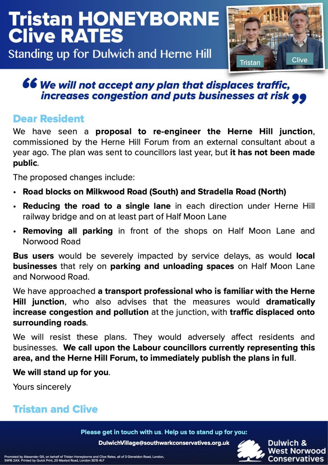 Herne Hill junction letter to residents